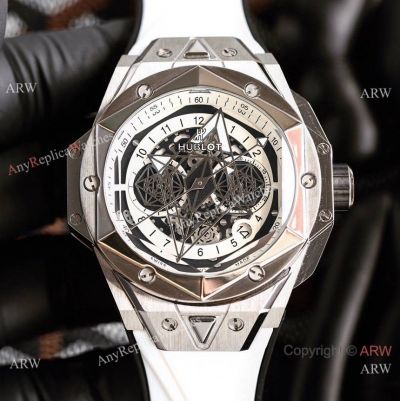 Faux Hublot Big Bang Sang Bleu II Chronograph Watches Ss White Gummy Strap